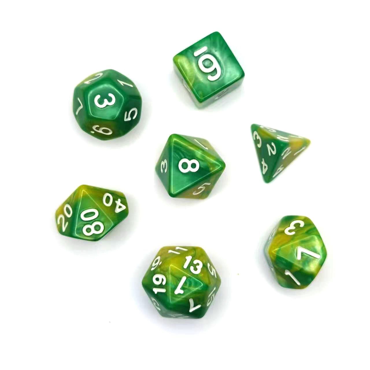 High Quality multicolor Green Bulk Custom custom Package polyhedral dice set for D&D RPG Board Game