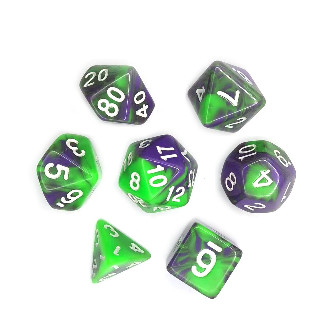 High Quality multicolor Green Bulk Custom custom Package polyhedral dice set for D&D RPG Board Game