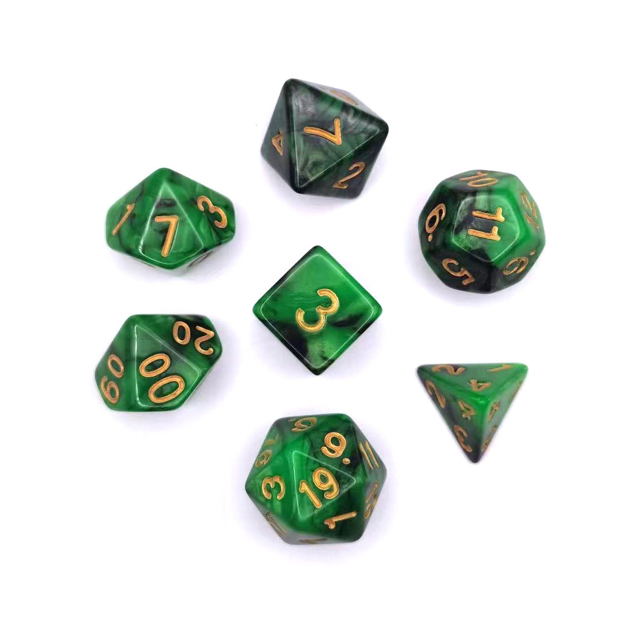 High Quality multicolor Green Bulk Custom custom Package polyhedral dice set for D&D RPG Board Game