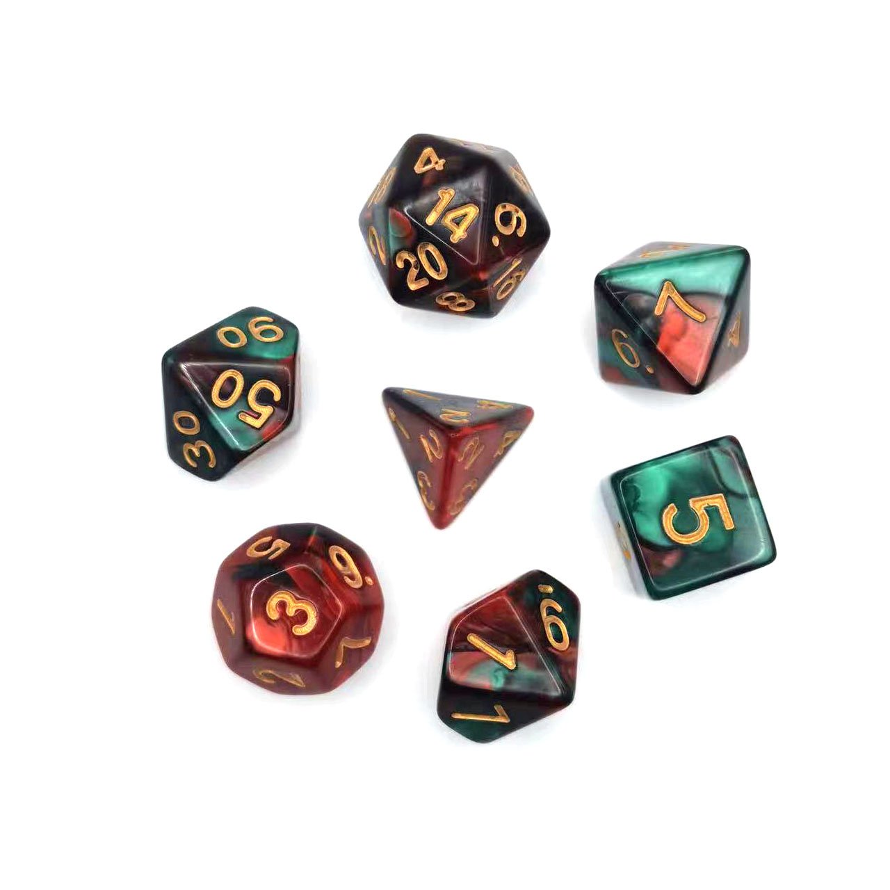 High Quality multicolor Green Bulk Custom custom Package polyhedral dice set for D&D RPG Board Game