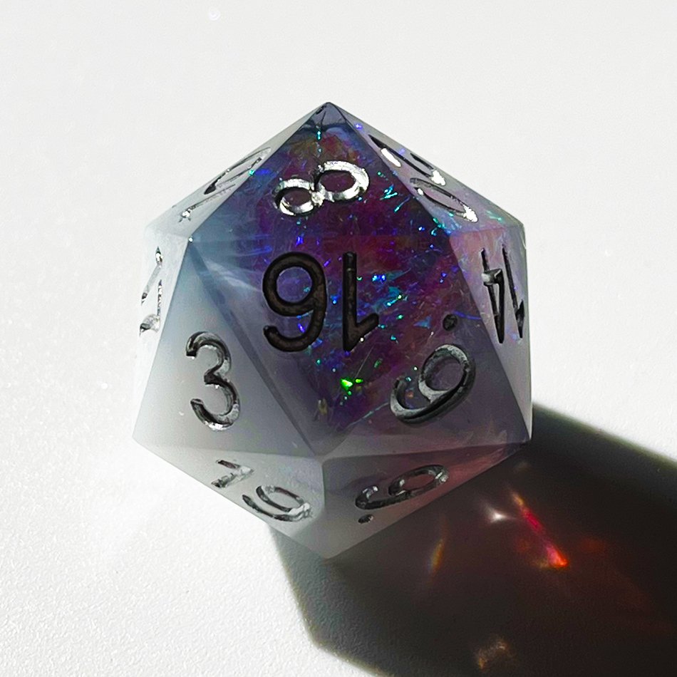 Handmade Factory White and Black Glitter Space sharp edge resin dice set with silver box for gifts
