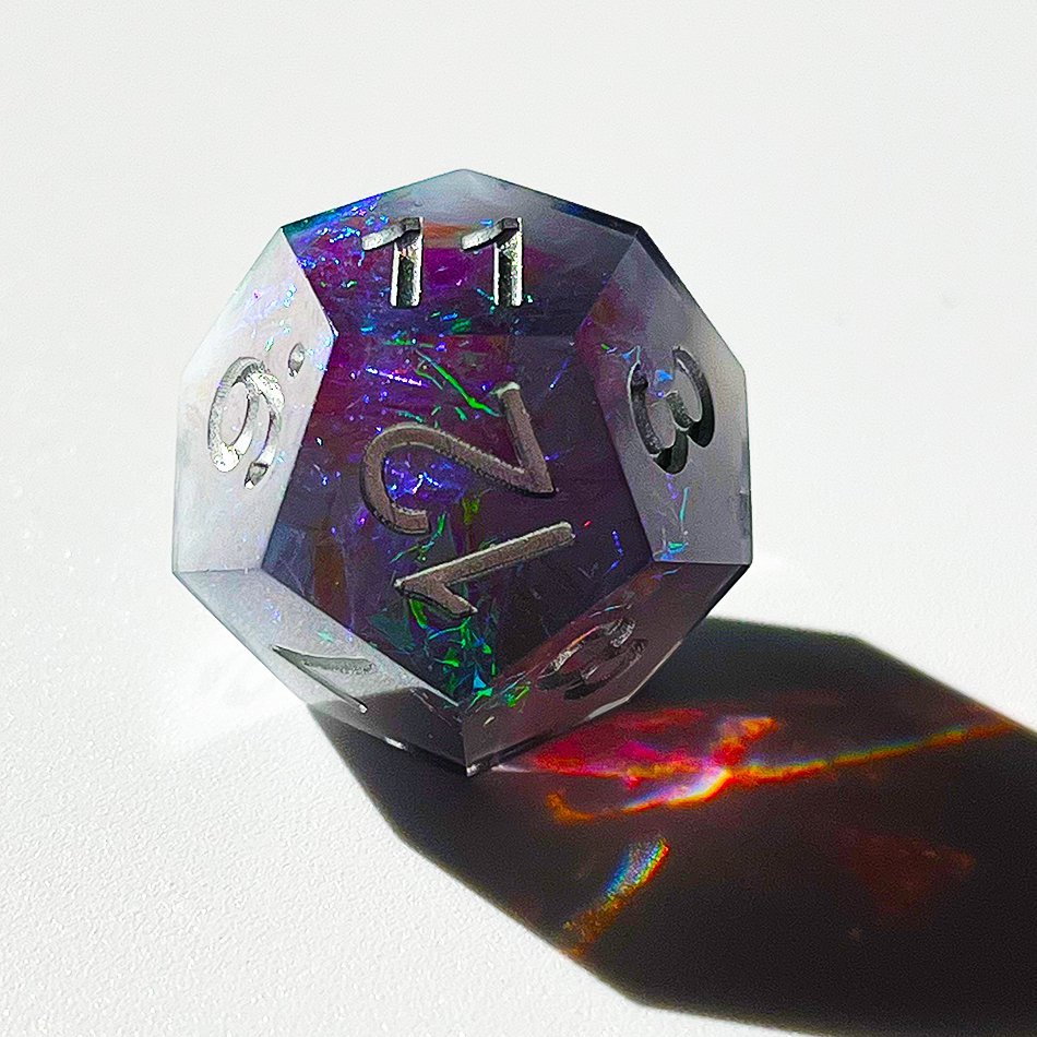 Handmade Factory White and Black Glitter Space sharp edge resin dice set with silver box for gifts