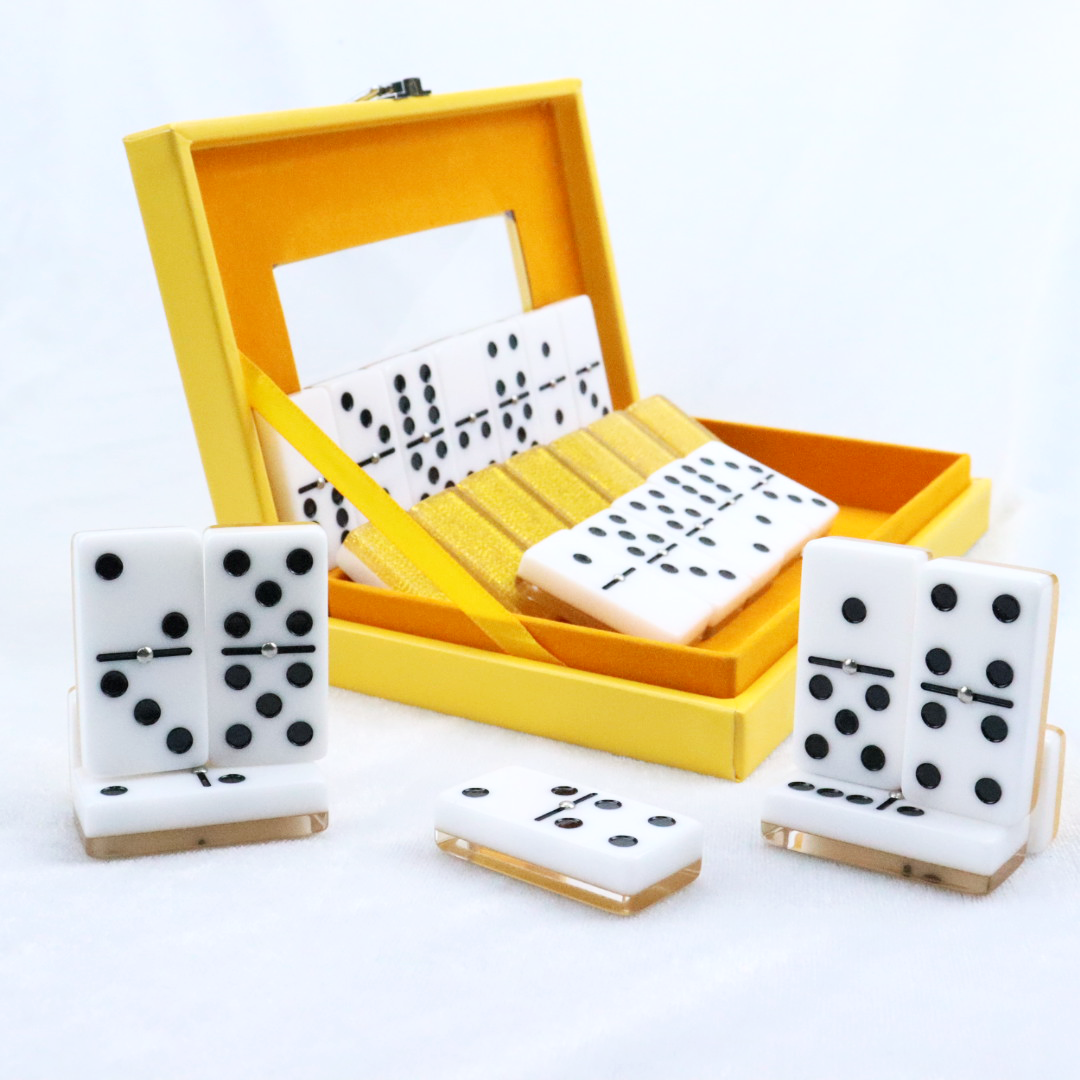 Factory acrylic dominoes game set 28 pcs custom logo and package domino game domino set for table games