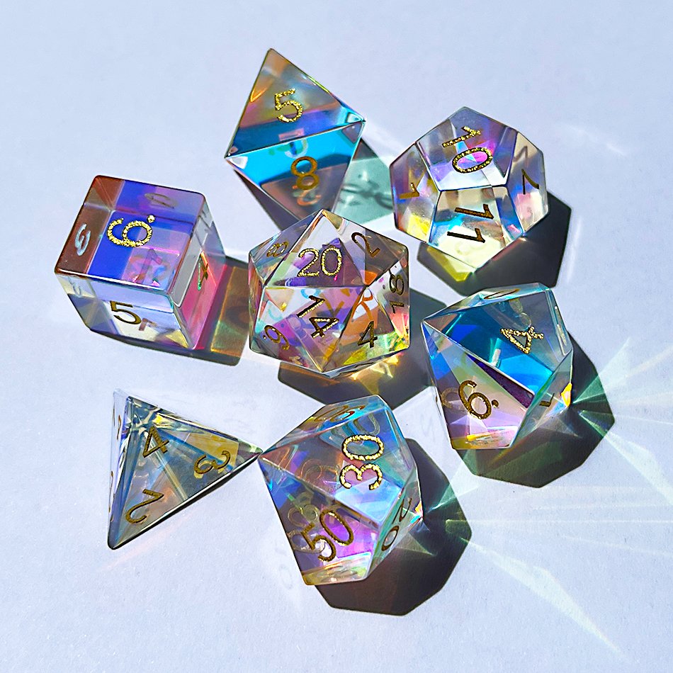 Prismatic Glass Dice Set | 7 Polyhedral Dice | Dungeons and Dragons | DND