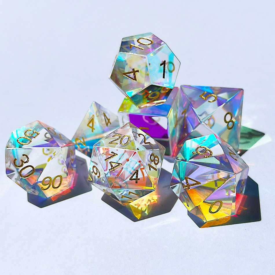 Prismatic Glass Dice Set | 7 Polyhedral Dice | Dungeons and Dragons | DND