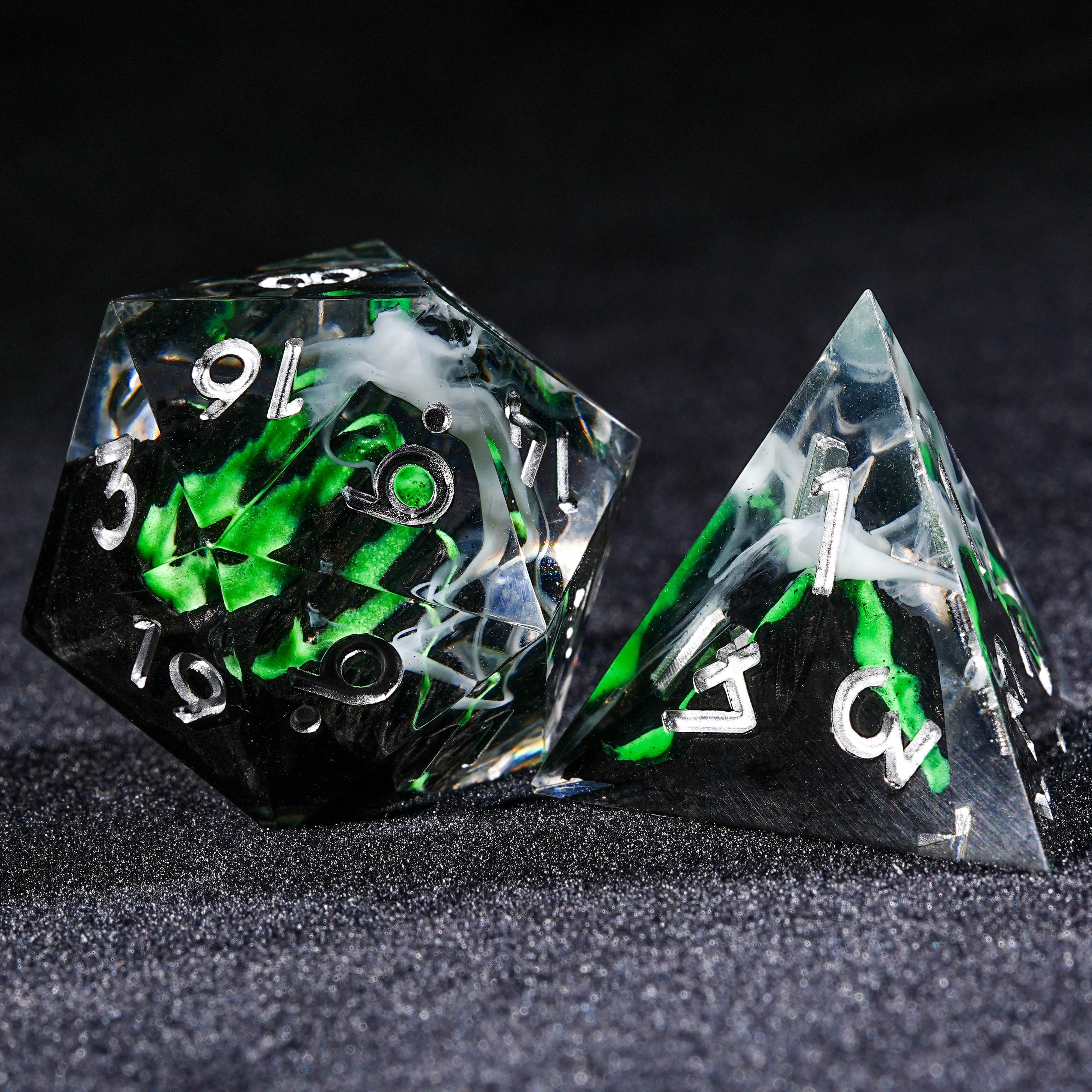 7Pcs Green Volcano Dice Resin Polyhedral Dice For DND Role Games Playing Collection Set