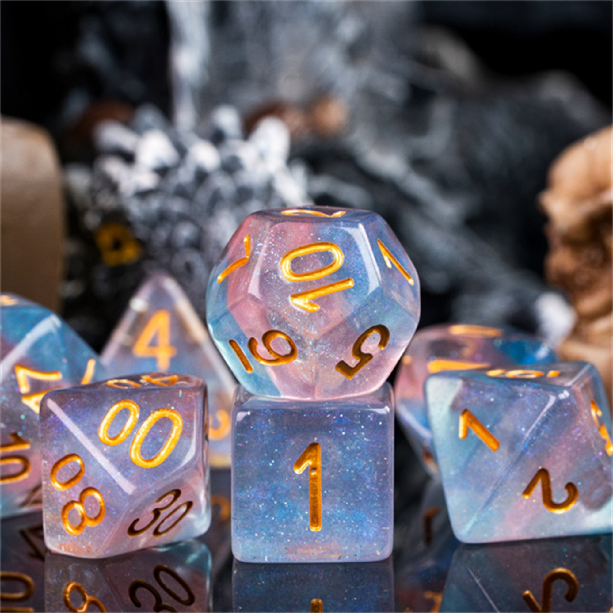 Udixi Plastic Polyhedral custom logo rpg dungeons and dragons Multilayer resin dice game set