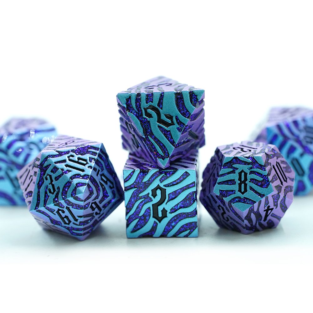 Custom Stripe Blue Metal Polyhedral Dnd Dice Set For Dungeons And Dragons Unique Customizable Gaming Dice