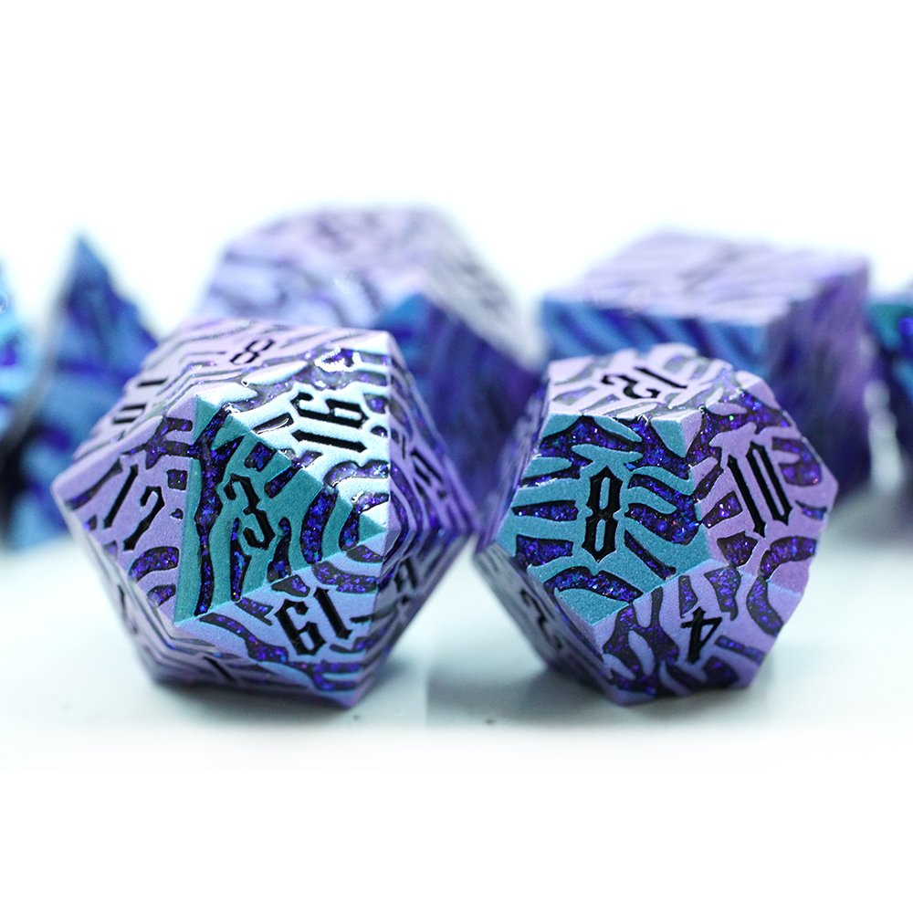 Custom Stripe Blue Metal Polyhedral Dnd Dice Set For Dungeons And Dragons Unique Customizable Gaming Dice