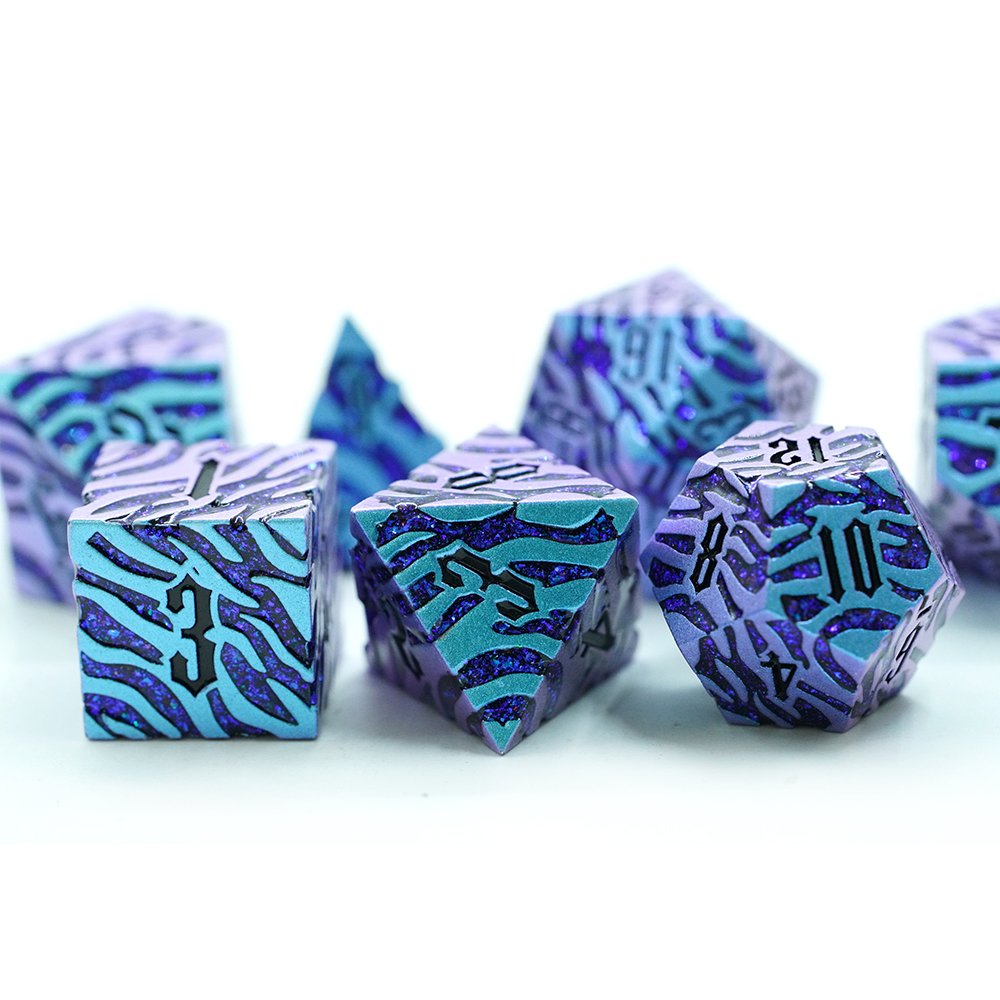 Custom Stripe Blue Metal Polyhedral Dnd Dice Set For Dungeons And Dragons Unique Customizable Gaming Dice
