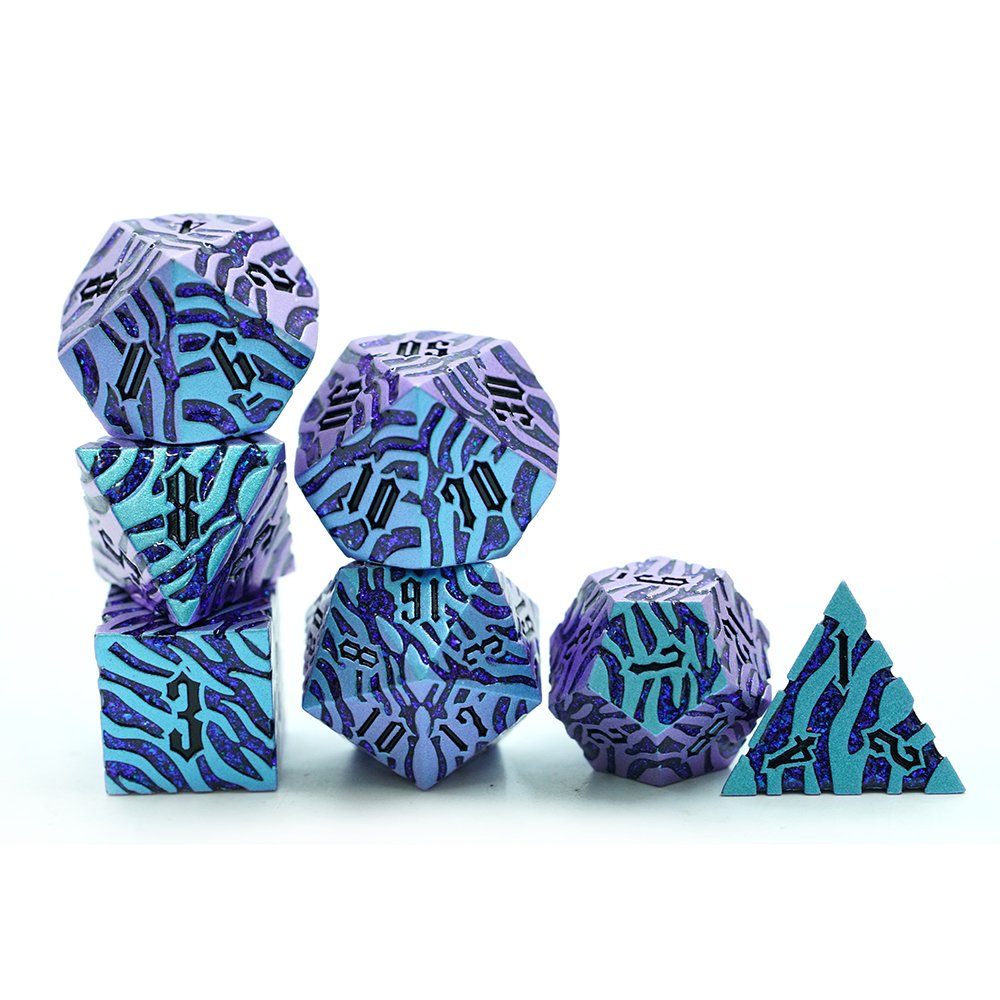 Custom Stripe Blue Metal Polyhedral Dnd Dice Set For Dungeons And Dragons Unique Customizable Gaming Dice