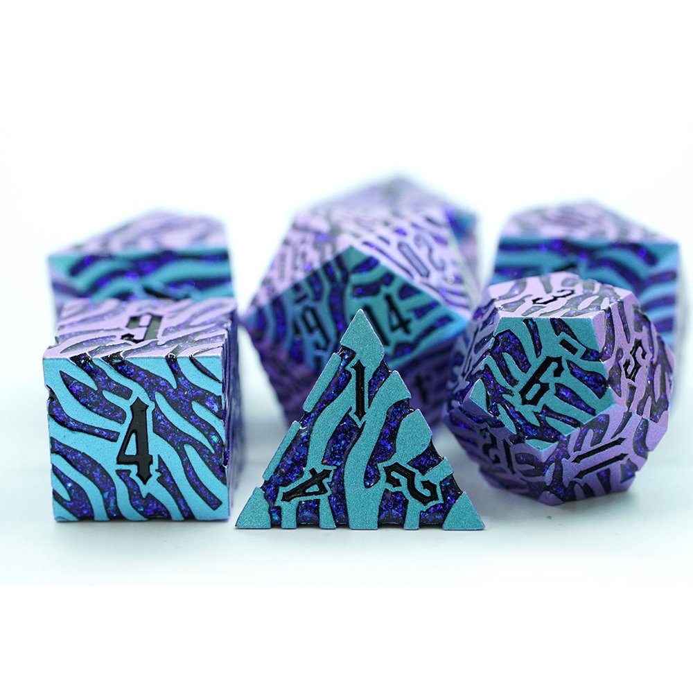 Custom Stripe Blue Metal Polyhedral Dnd Dice Set For Dungeons And Dragons Unique Customizable Gaming Dice