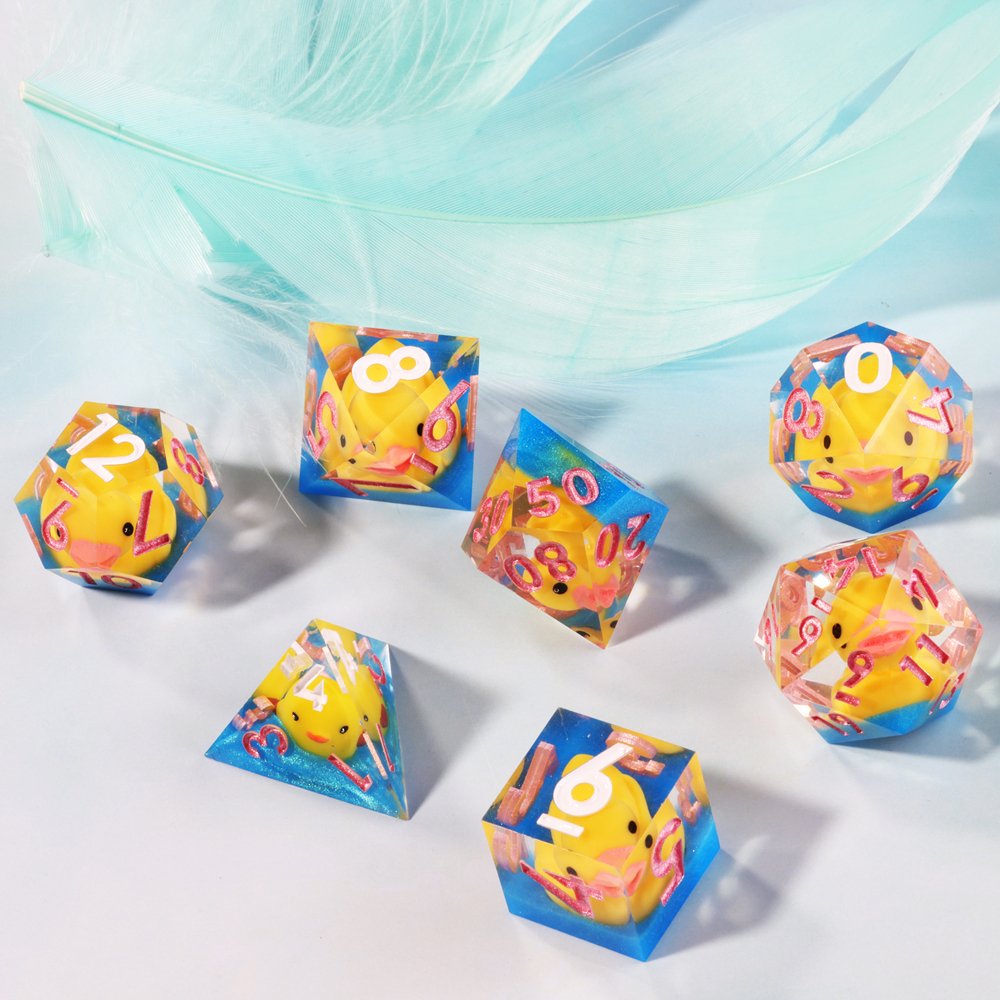 MINI PLANET Yellow Duck DND Dice Set Handmade Polyhedral Resin Dice with Sharp Edges For TRPG Games Custom DND Dice Set and D20