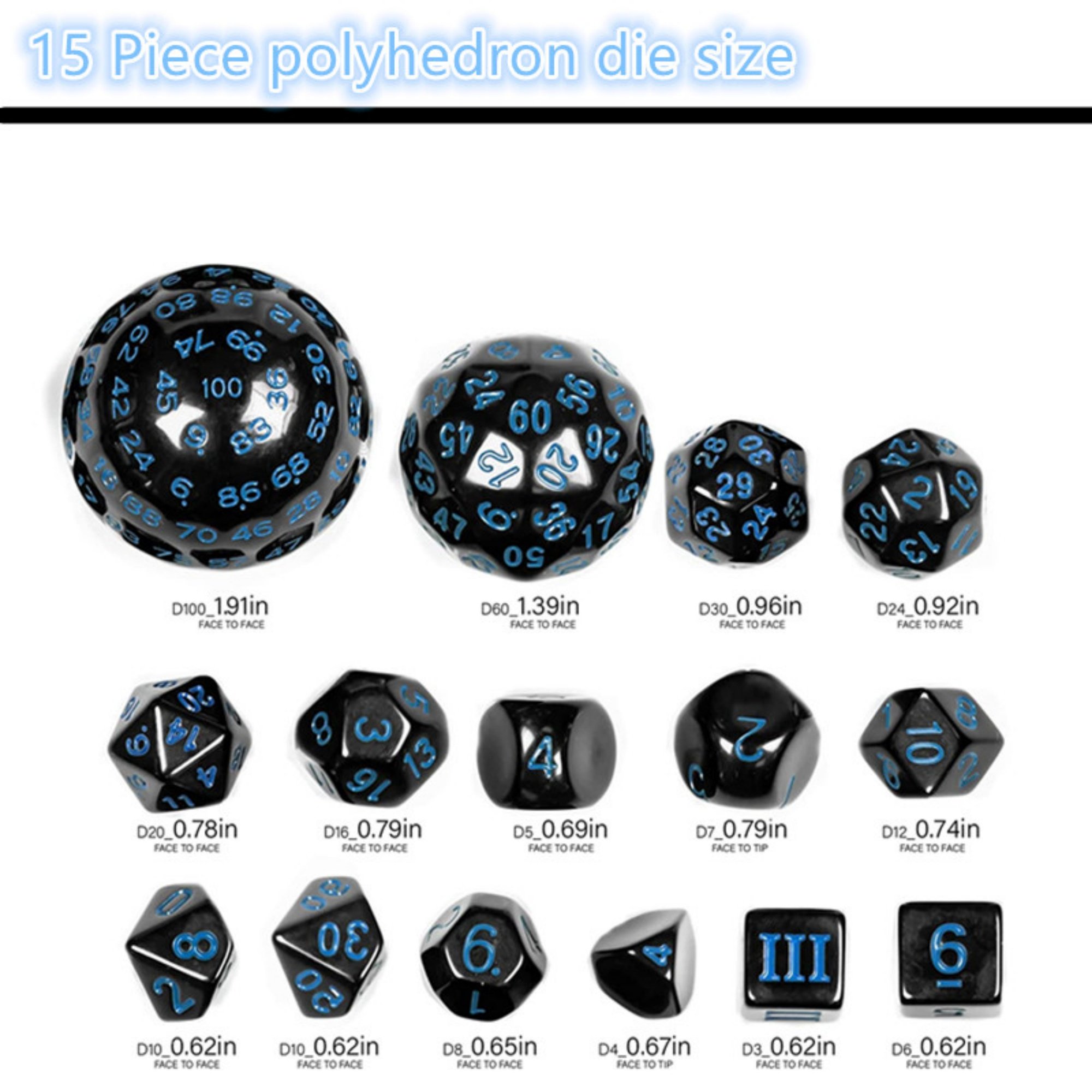 MINI PALENT Acrylic 15pcs DND Dice Set D3-D100 Polyhedral Dice TRPG Table Games Wholesale Acrylic 100 Sides Dice Set D&D Games