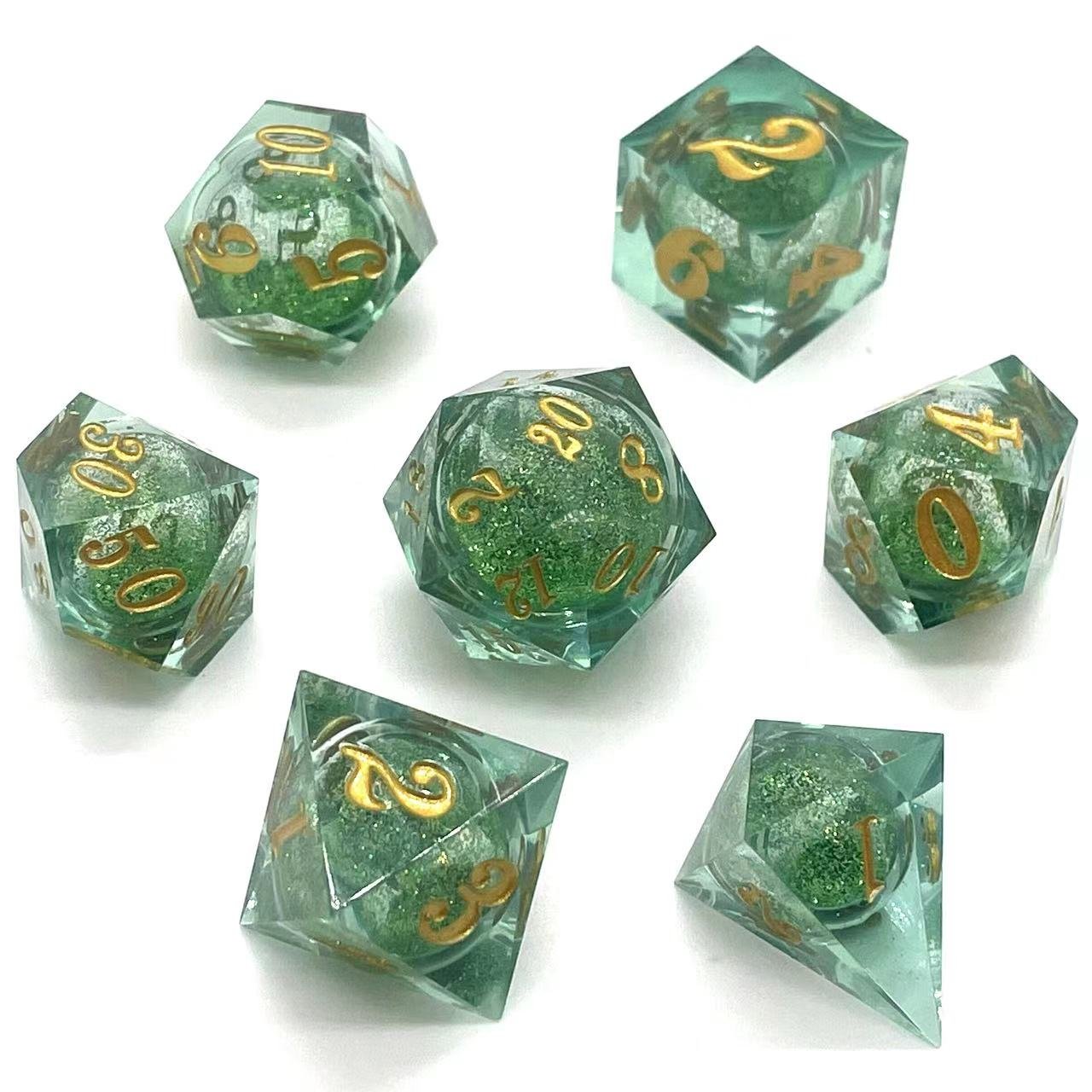 7pcs dices custom logo 20 sided casino blank sharp dice flowing sand Laser customized logo liquid core