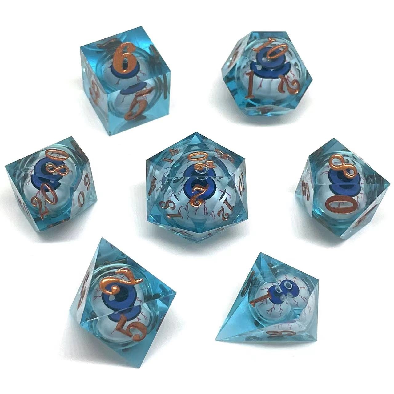 7pcs dices custom logo 20 sided casino blank sharp dice flowing sand Laser customized logo liquid core