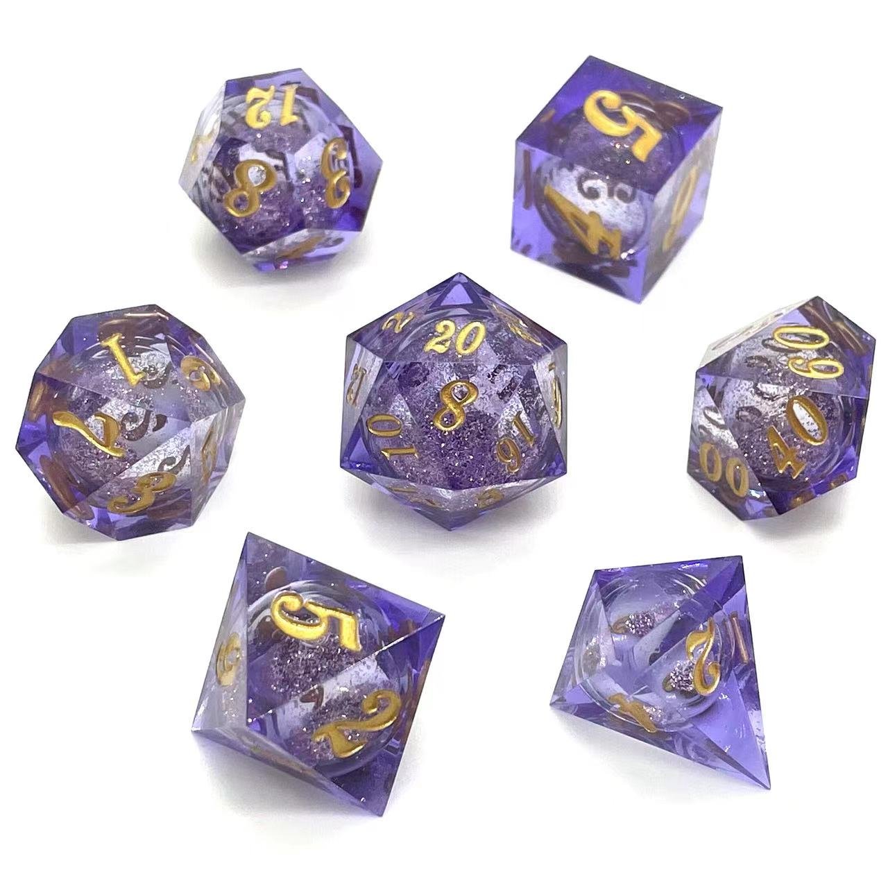 7pcs dices custom logo 20 sided casino blank sharp dice flowing sand Laser customized logo liquid core