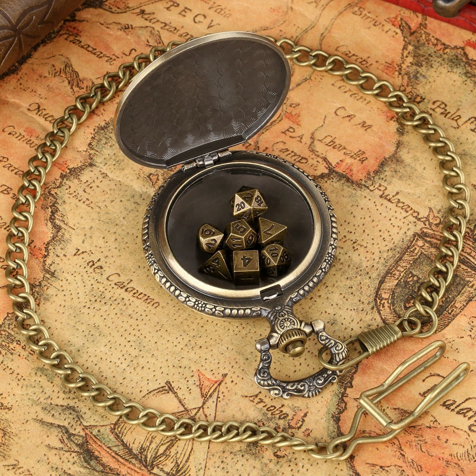 Dungeons and Dragons Mini Metal Dice Set Pocket Watch Shell Metal Dice Box for Role Playing Gamer