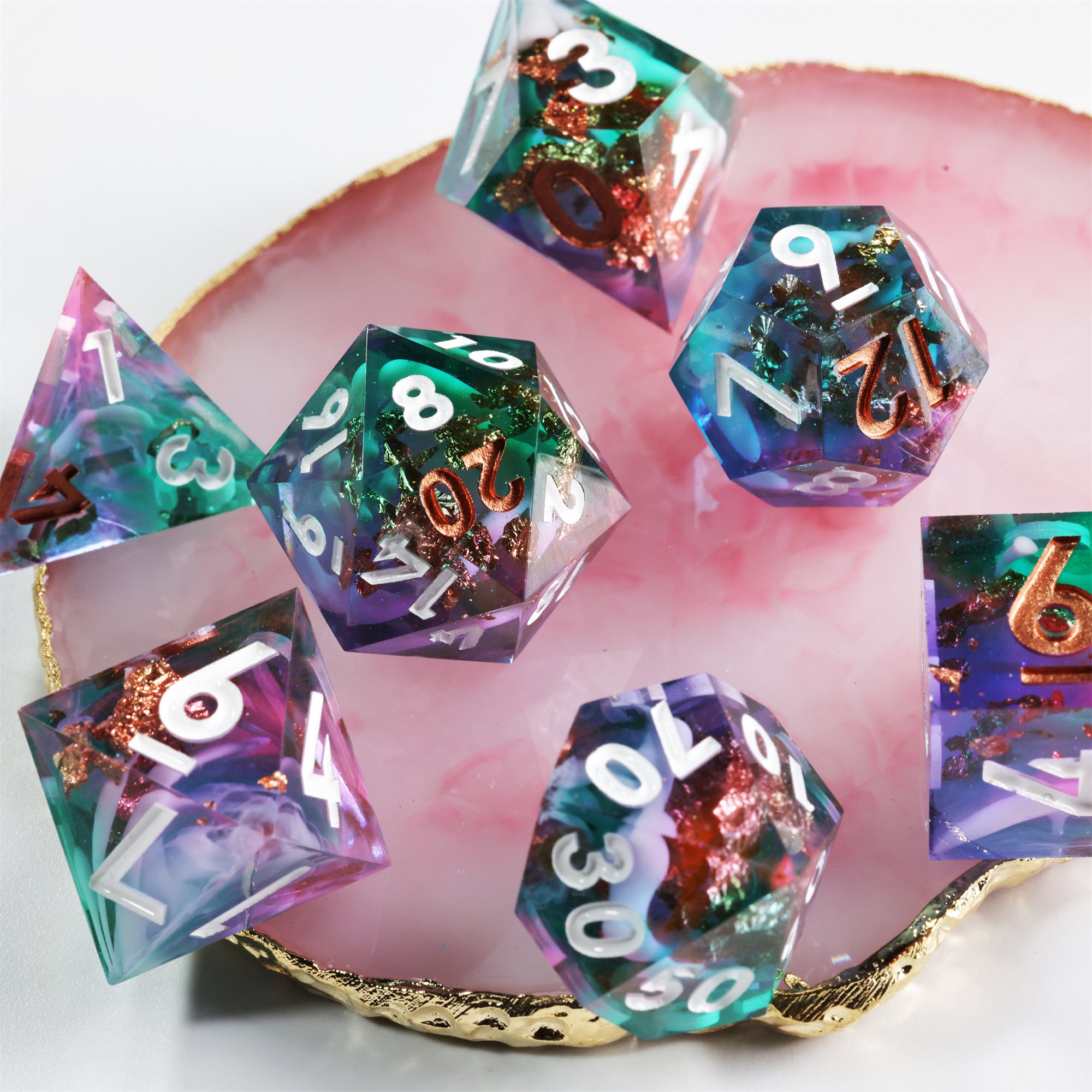 MINI PLANET DND Dice Set Handmade Colored Polyhedral Resin Dice with Sharp Edges For TRPG Games Custom DND Dice Set and D6 D20