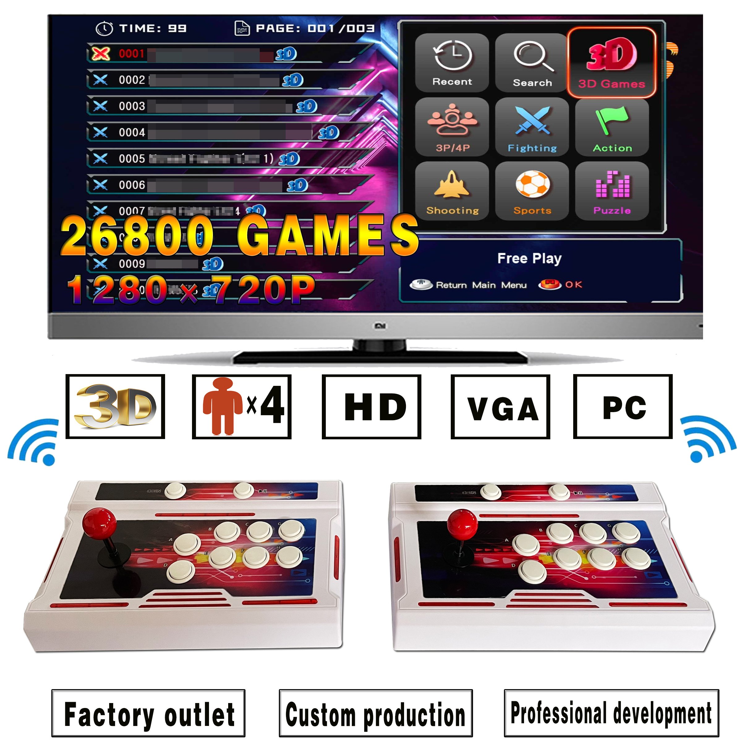 26800 in 1 video HD 3D game console family party retro coin operated game console Pandora arcade wireless controller