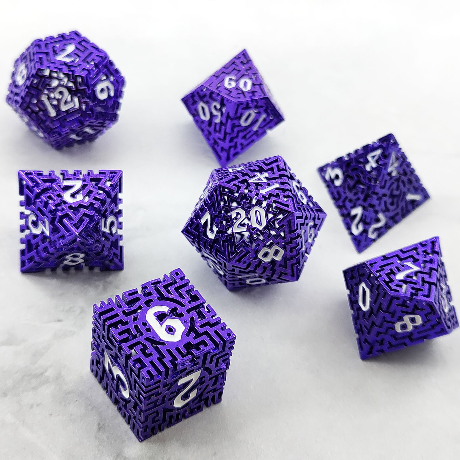 Mini Planet Wholesale RPG Board Games Handmade polyhedral Hollow Copper Metal dice set 7pcs Dice Custom Logo for DND MTG Players