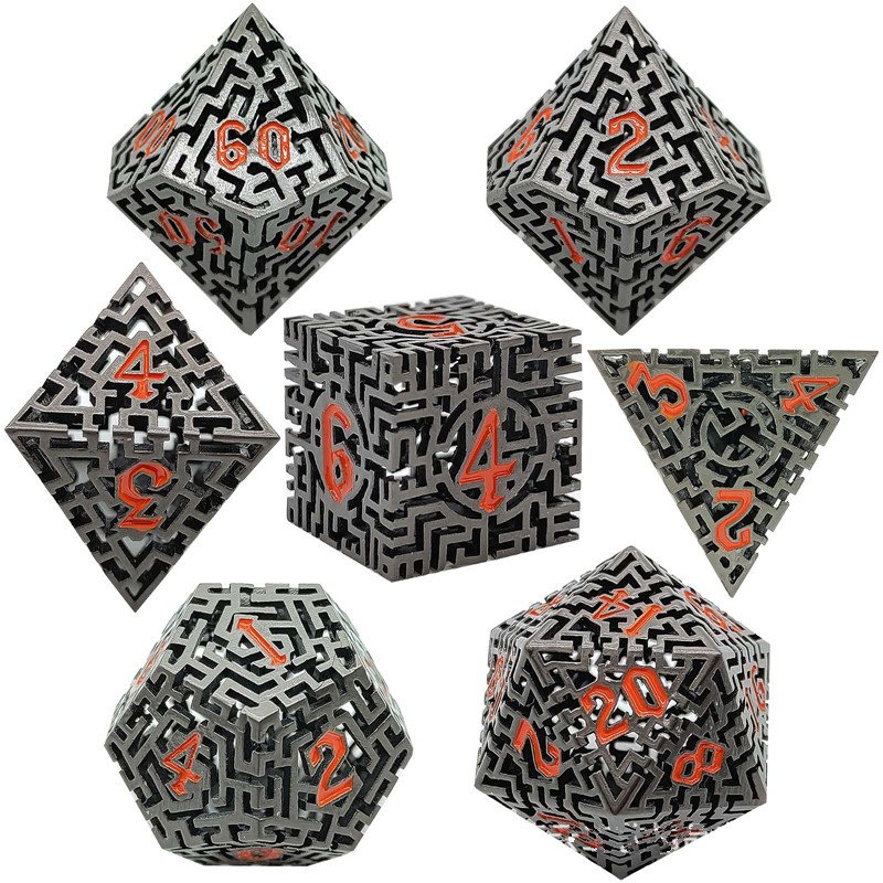 Mini Planet Wholesale RPG Board Games Handmade polyhedral Hollow Copper Metal dice set 7pcs Dice Custom Logo for DND MTG Players