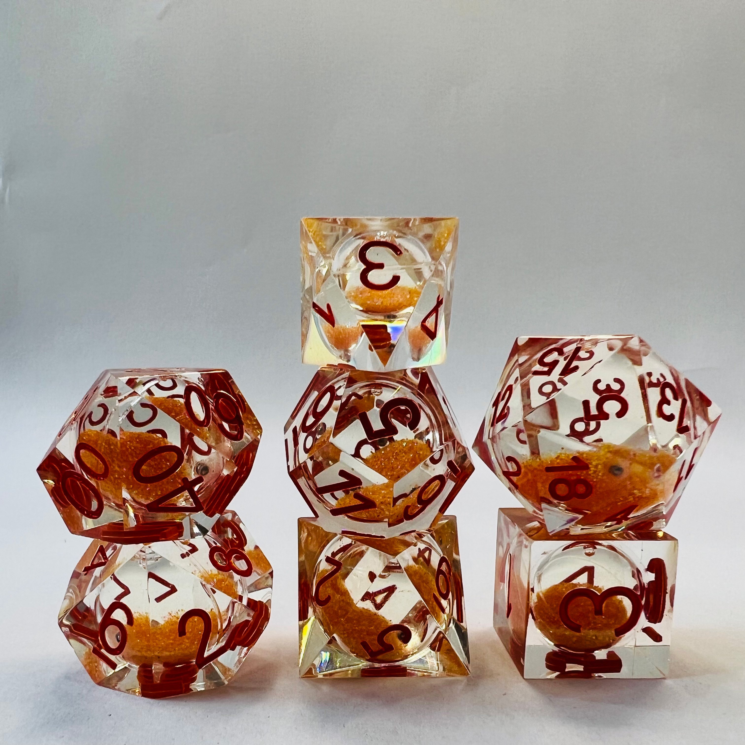 Custom Logo Rpg Dnd Board Game Dice Polyhedral Colorful Quicksand Liquid Core Fill 16Mm Handmade Resin Dice