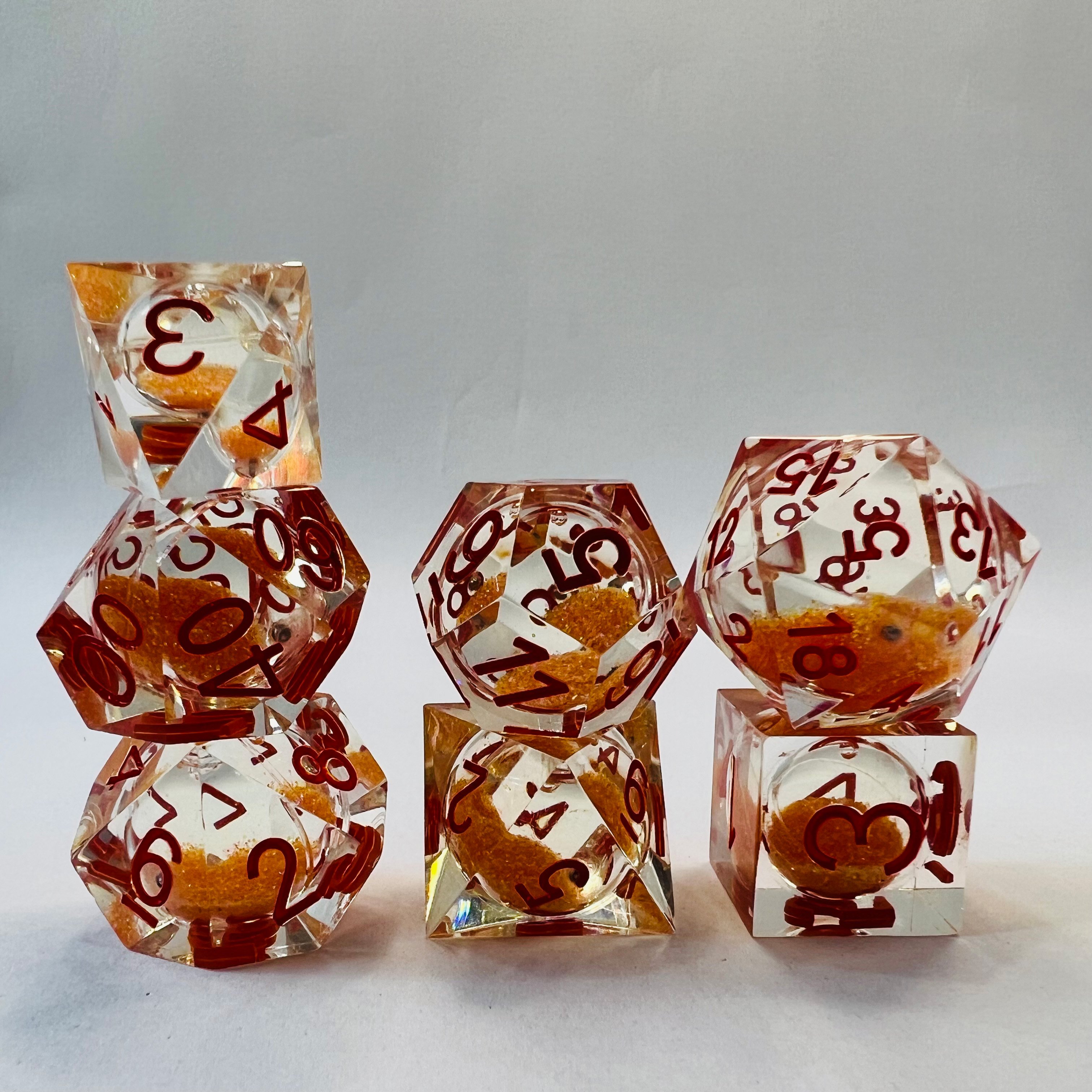 Custom Logo Rpg Dnd Board Game Dice Polyhedral Colorful Quicksand Liquid Core Fill 16Mm Handmade Resin Dice