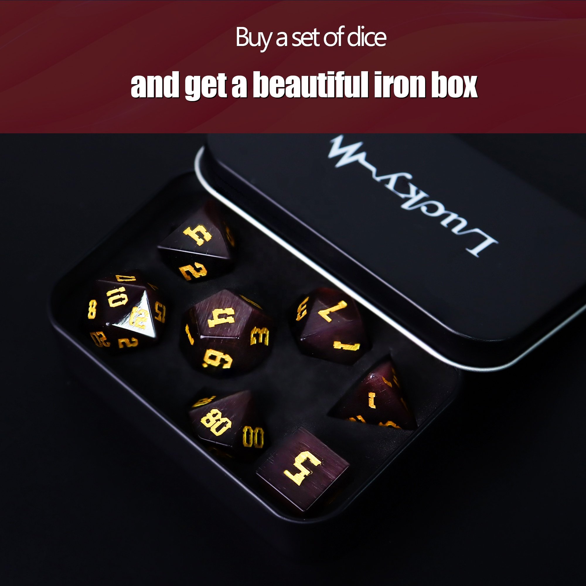Wholesale Custom Wine Red Cats Eye Dice DND RPG Polyhedral Dice D&D Gemstone Dice For Board Games