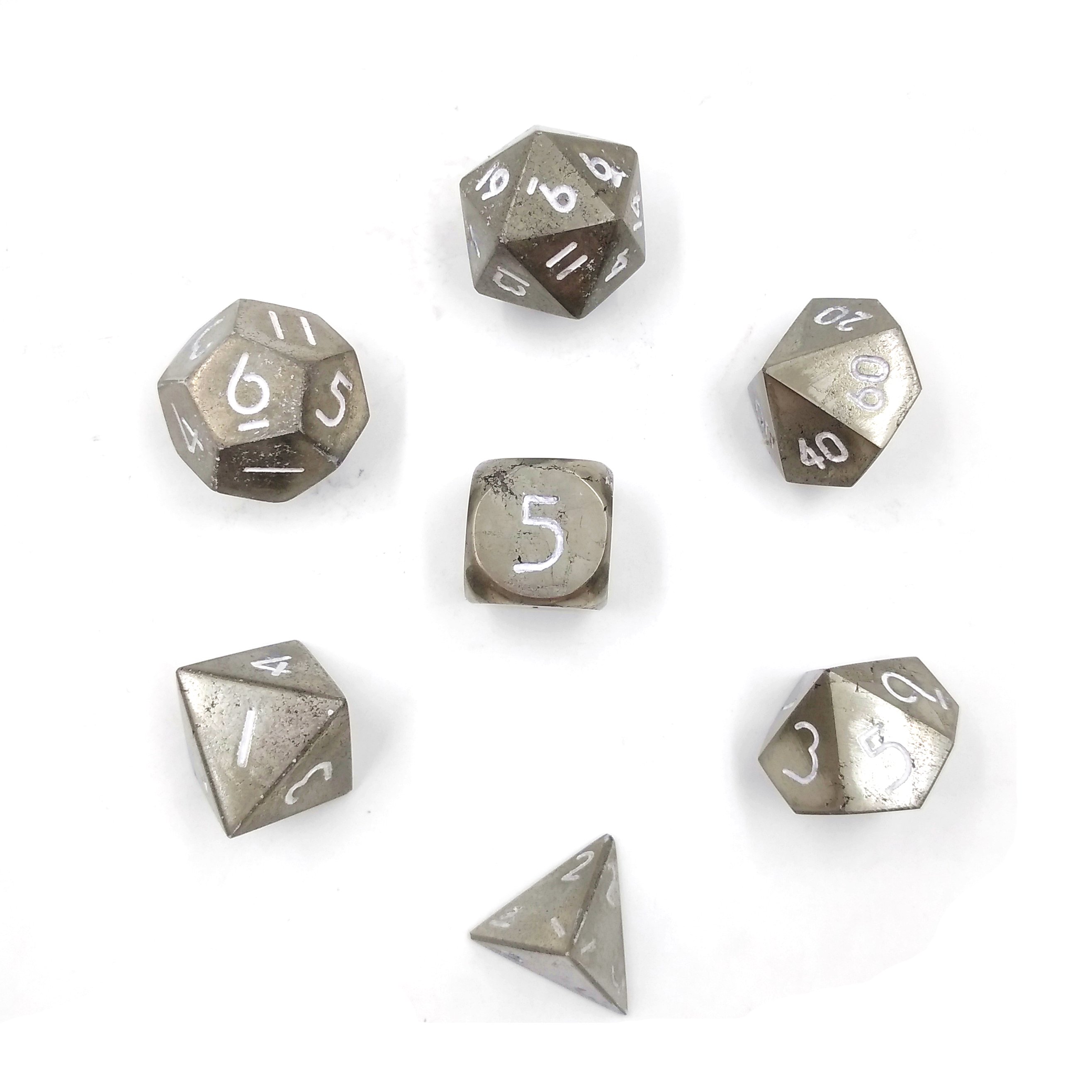 MBWS Handmade Custom Gemstone Pyrite Polyhedral Game Dice set