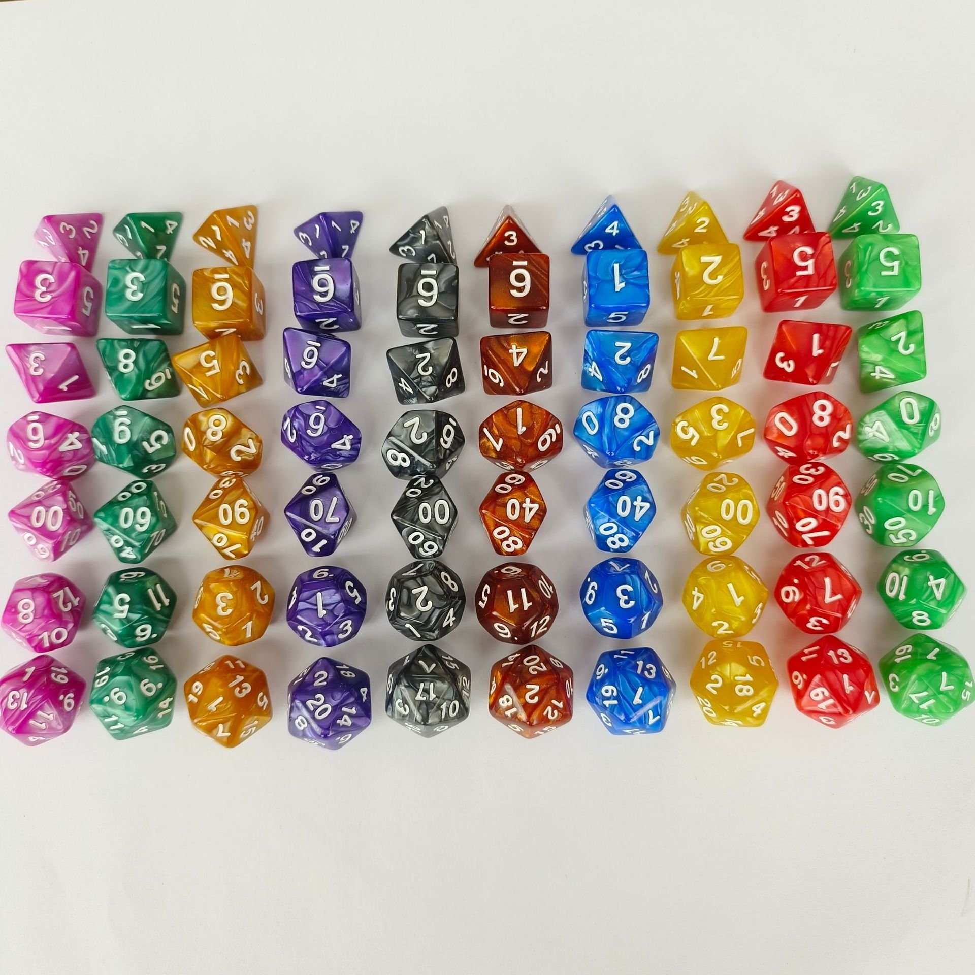 DND Polyhedral Digital Dice 7pcs Set with Acrylic Pearl Pattern Essential Game Accessories