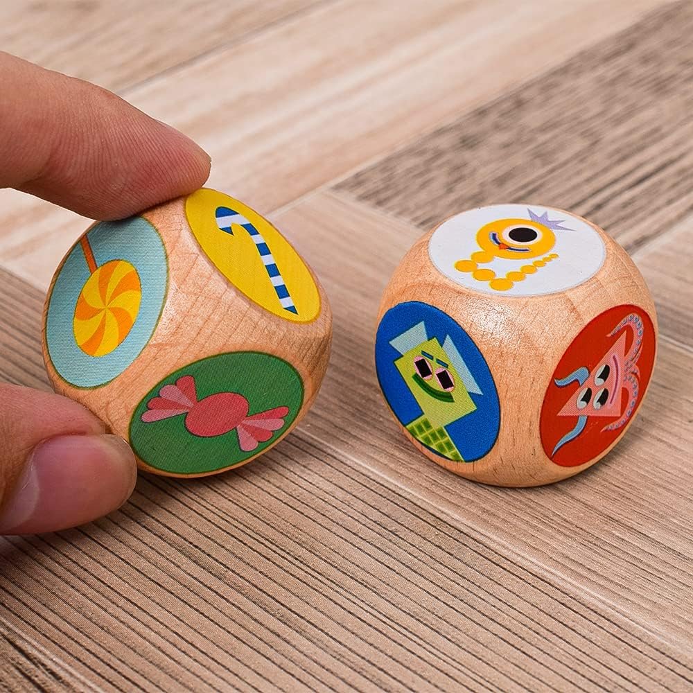 Manufacturers custom for wooden dice Creative text pattern printed engraved colorful dice party game wooden toys for children