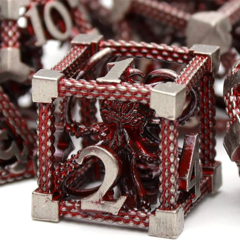 MINI PLANET 3D Octopus Metal DND Dice Set For TRPG Dungeons&Dragons Game Polyhedral Metal Hollow Dice Set Custom DND Dice Metal