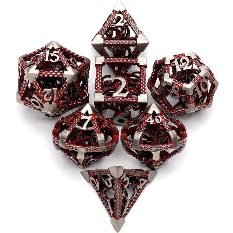 MINI PLANET 3D Octopus Metal DND Dice Set For TRPG Dungeons&Dragons Game Polyhedral Metal Hollow Dice Set Custom DND Dice Metal