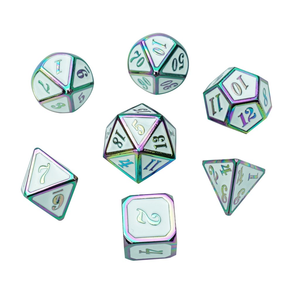 Wholesale Customized Rainbow Color Metal Game Dice Card Game Dungeons and Dragons Engraved Irregular Metal Dice Set