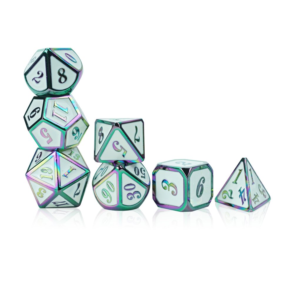 Wholesale Customized Rainbow Color Metal Game Dice Card Game Dungeons and Dragons Engraved Irregular Metal Dice Set
