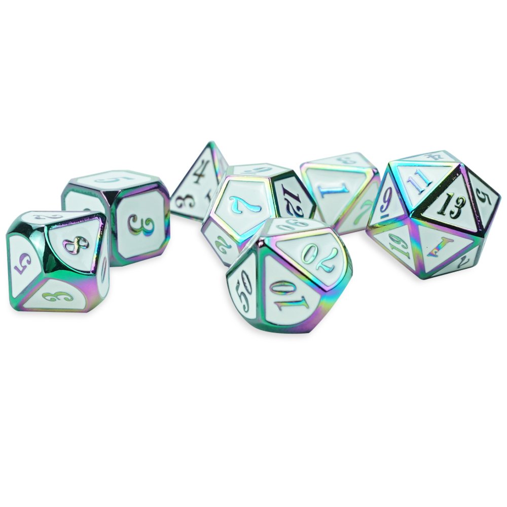 Wholesale Customized Rainbow Color Metal Game Dice Card Game Dungeons and Dragons Engraved Irregular Metal Dice Set