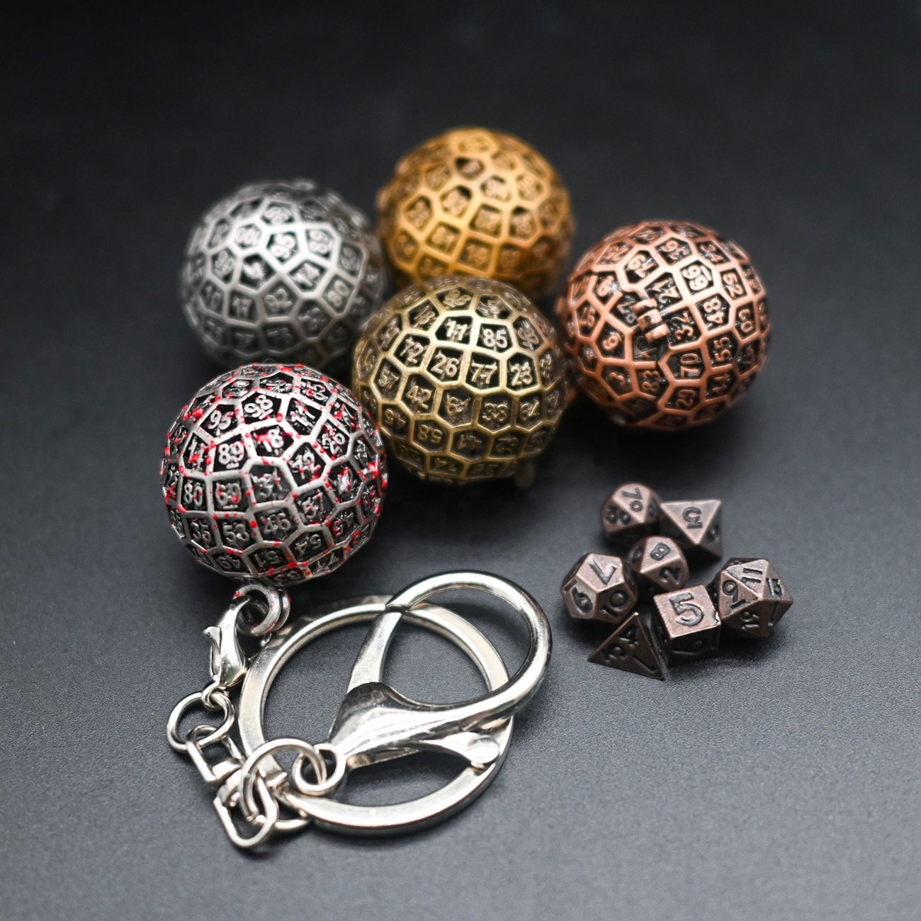 RPG Round Dice Shaped Box Portable DND Dice Keychain Hollow D100 Sided Small Dice Box for Dungeons and Dragons