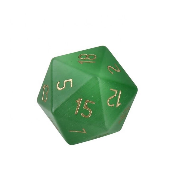 Semi-Precious Green Cat Eye Custom Made Polyhedral DND RPG Gemstone Dice Set