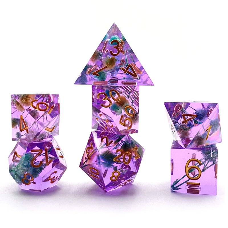 Wholesale Custom Four Color Razor Sharp Edge Amber Dice Tower D20 Precision Polyhedral Resin Dice for Board Game