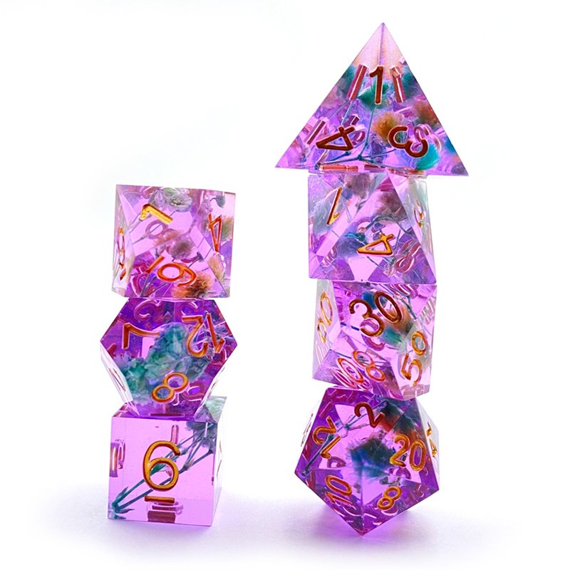 Wholesale Custom Four Color Razor Sharp Edge Amber Dice Tower D20 Precision Polyhedral Resin Dice for Board Game