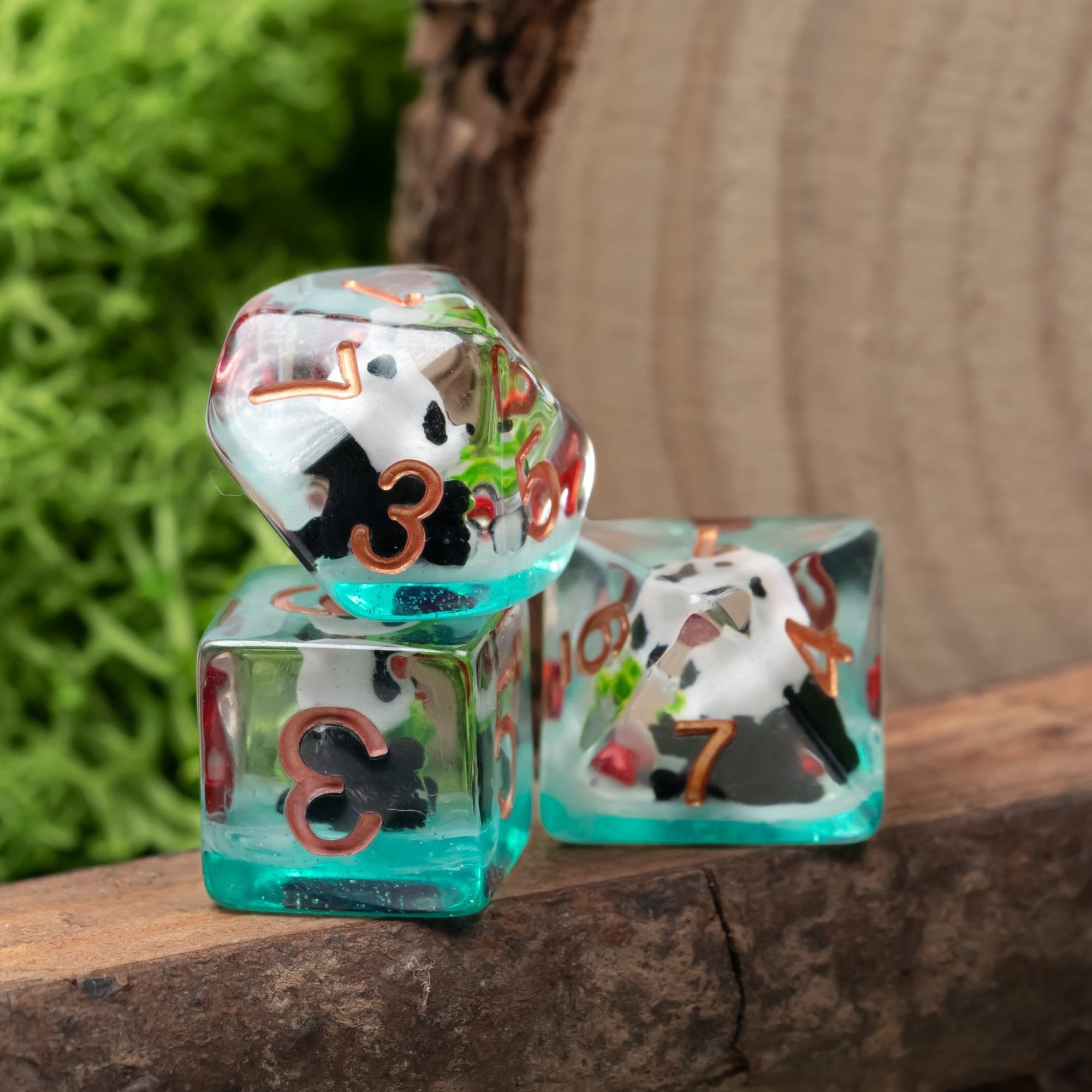 Udixi Plastic Polyhedral custom logo rpg dungeons and dragons resin Panda&bamboo dice game set
