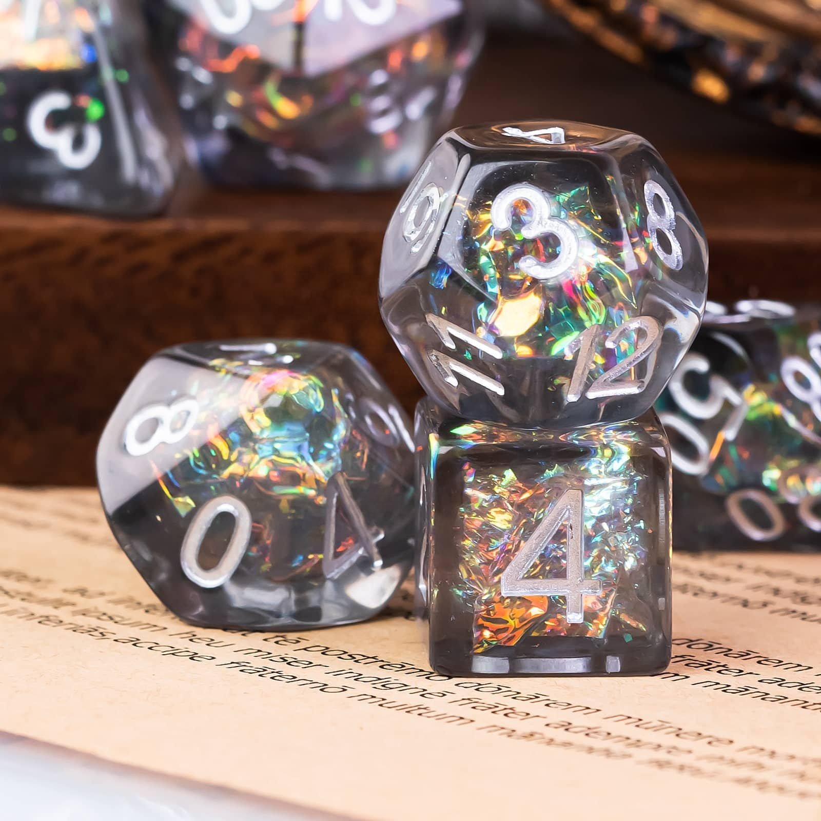 Udixi Plastic polyhedron custom logo dungeons and dragons resin rpg dice set colored candy paper