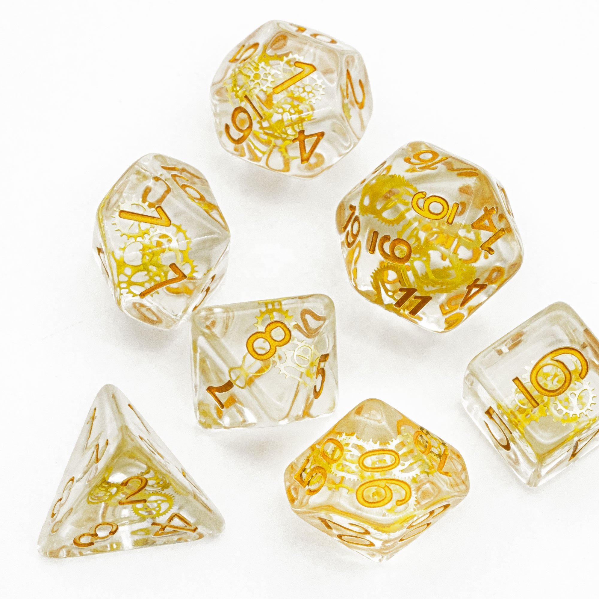 Udixi RPG custom logo Dungeons and Dragons Resin Dice Set with Golden Gearwheel
