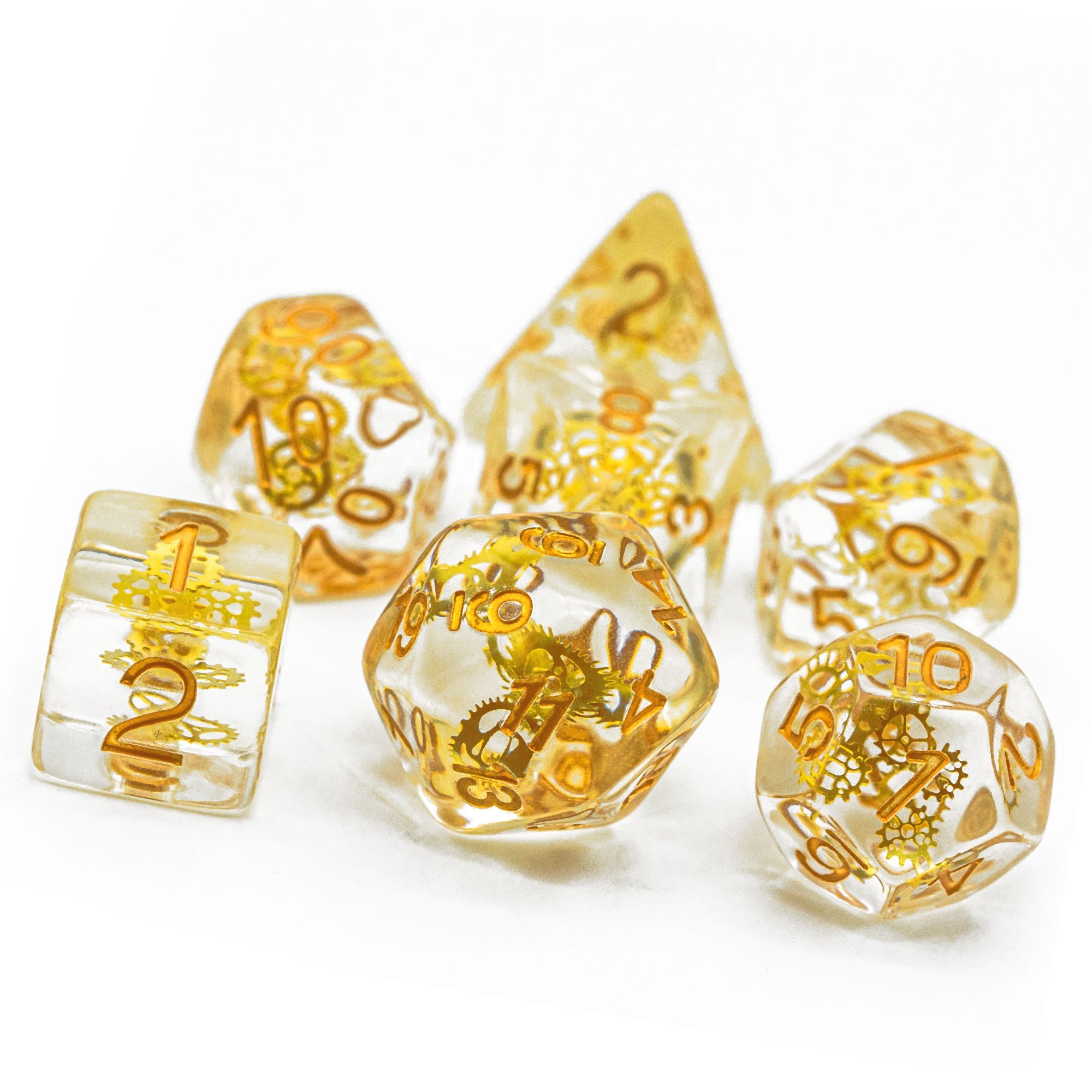 Udixi RPG custom logo Dungeons and Dragons Resin Dice Set with Golden Gearwheel