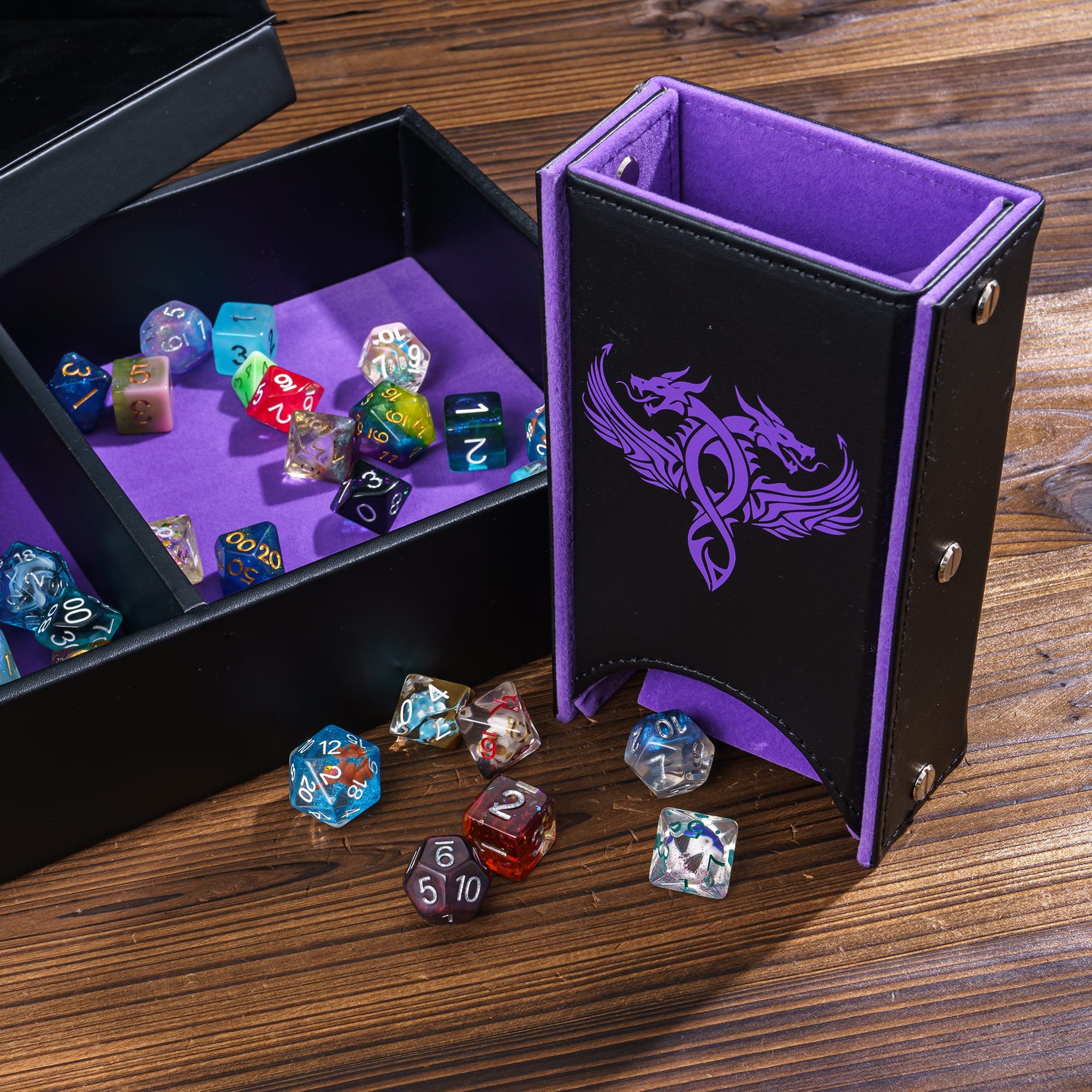 Udixi custom logo Dungeons and Dragons dnd rpg dice box PU Leather Dice Tower&Storage Box