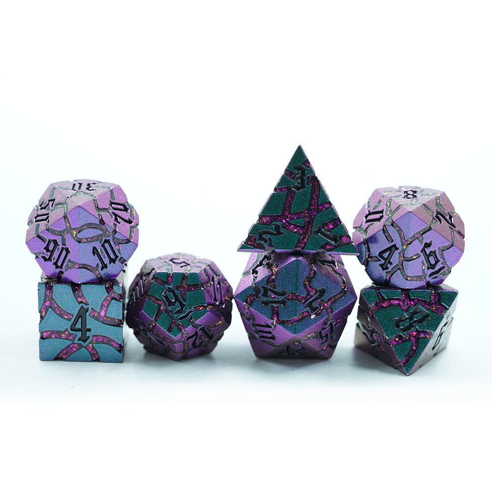 Dice Game Blue Mica Glitter Sharp Edge Cracked Style Metal Dice Set With Black Number