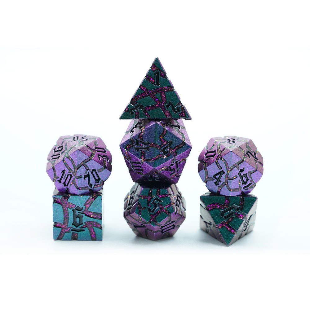 Dice Game Blue Mica Glitter Sharp Edge Cracked Style Metal Dice Set With Black Number