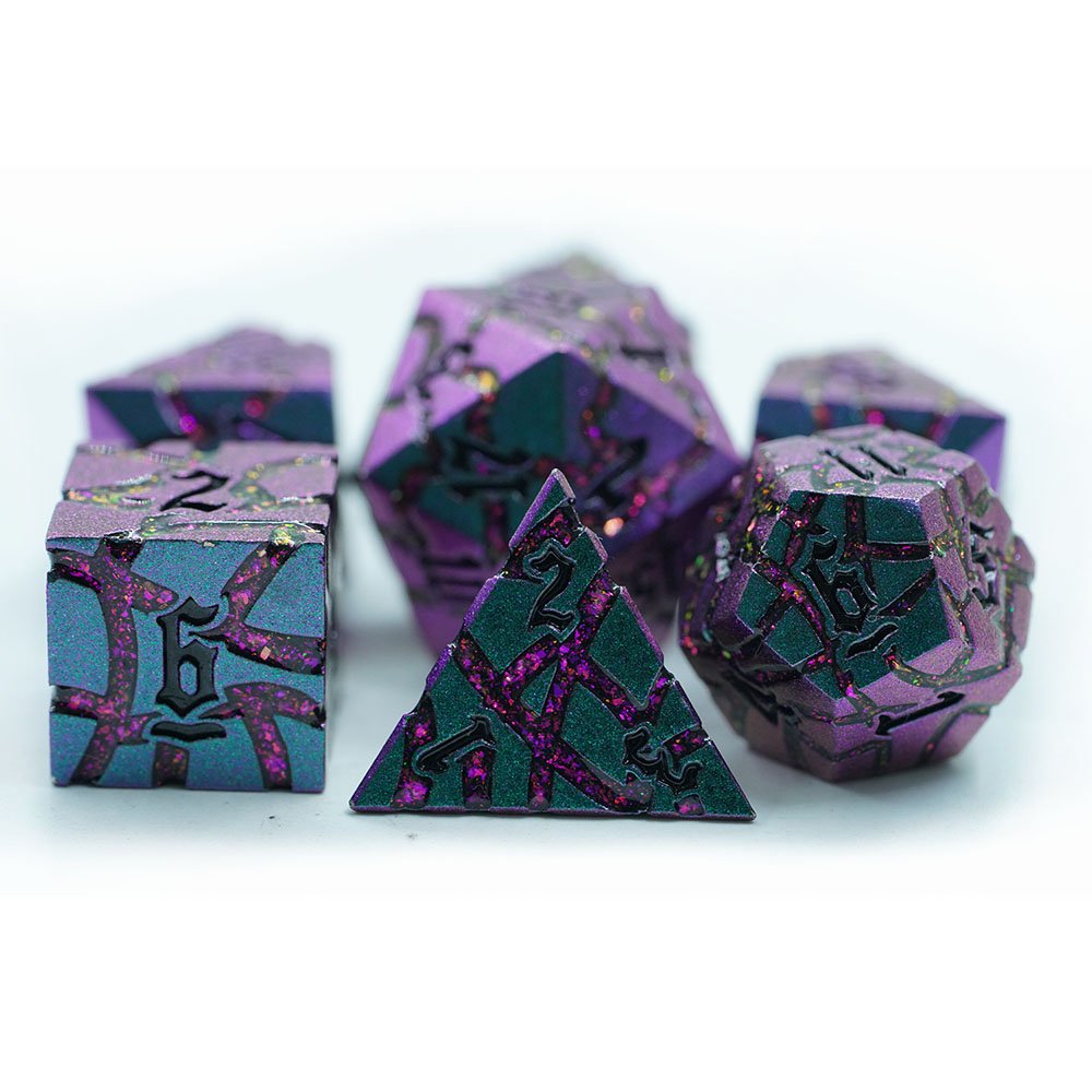 Dice Game Blue Mica Glitter Sharp Edge Cracked Style Metal Dice Set With Black Number