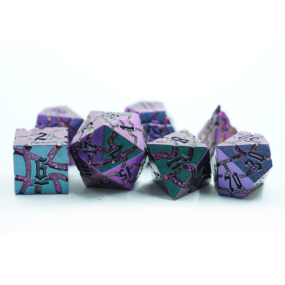 Dice Game Blue Mica Glitter Sharp Edge Cracked Style Metal Dice Set With Black Number